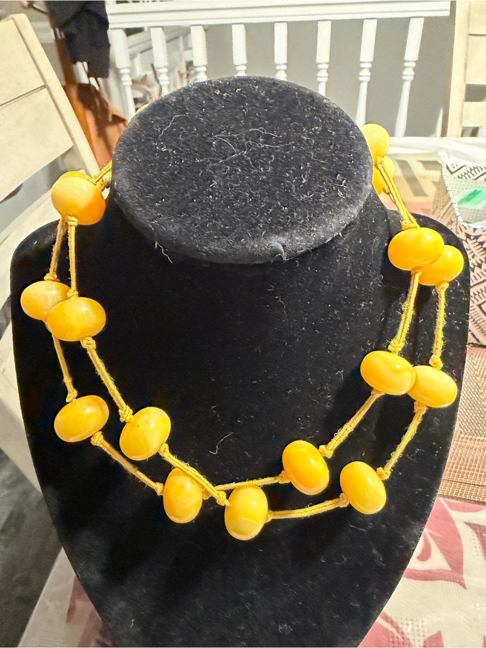 Le Bernard  Vintage Yellow Beaded Double-Strand Women's Necklace